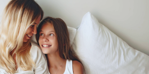 Girl with mom